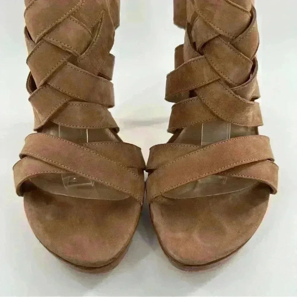 Stuart Weitzman womens platform ankle booties size 8.5 tan nubuck leather